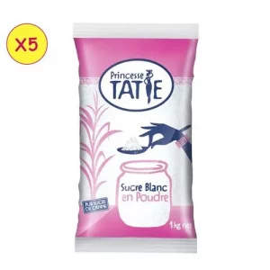 Sucre En Poudre Blanc Princesse Tatie – 1Kg X 5