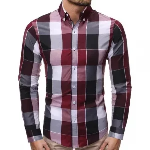 Chemise Homme Plaid Manches Longues - Rouge