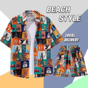 Chemise De Plage + Short Hawaïen - Ensemble De Vacances Décontracté