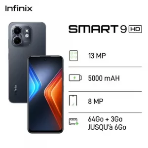 Infinix Smart 9 HD - 64Go + 3Go - 8 MP - Noir - 12 Mois Garantie