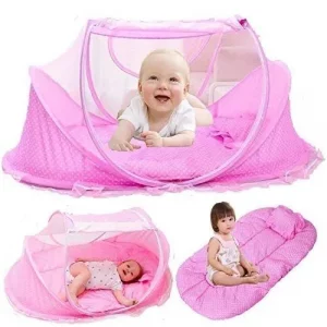 Lit Tente Pour Bébé Avec Matelas Et Moustiquaire- Rose