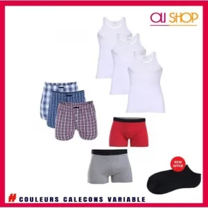 Lot De 05 Caleçons + 03 Débardeurs Et 01 Paires De Chaussette Offerte