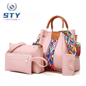 Sac à Main STY Bandoulière Femme 4 En 1 Rose / Noir