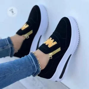 Baskets De Mode Balcon Pour Femme, Chaussures Décontractées Plates - Noir