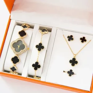 Montre-bracelet trèfle Gm et bracelet ensemble de 5 pièces boîte-cadeau